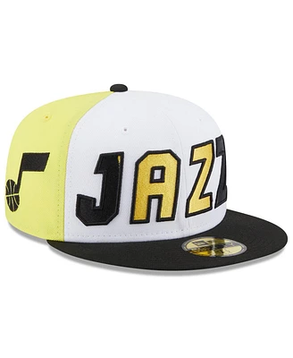 Men's New Era White, Black Utah Jazz Back Half 59FIFTY Fitted Hat