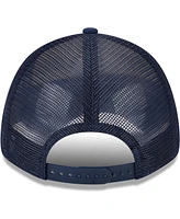 Men's New Era White, Navy Sporting Kansas City Team Stripes 9FORTY Trucker Snapback Hat