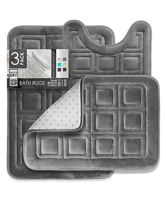 3 Piece Ultra Soft Non-Slip Plush Memory Foam Bath Rug Set - Small, Large & Contour Waffle Design