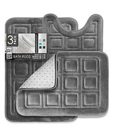 3 Piece Ultra Soft Non-Slip Plush Memory Foam Bath Rug Set - Small, Large & Contour Waffle Design