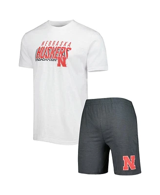 Men's Concepts Sport Charcoal, White Nebraska Huskers Downfield T-shirt and Shorts Set