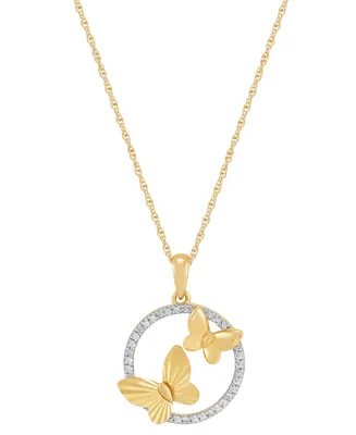Diamond Butterfly Open Circle Pendant Necklace (1/10 ct. t.w.) in 14k Gold-Plated Sterling Silver, 16" + 2" extender