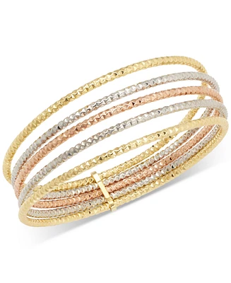 Multi-Layered Textured Bangle Bracelet in 10k Tri-Color Gold