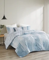 Natori Brush Stroke Oversized Reversible Seersucker 4 Piece Comforter Set