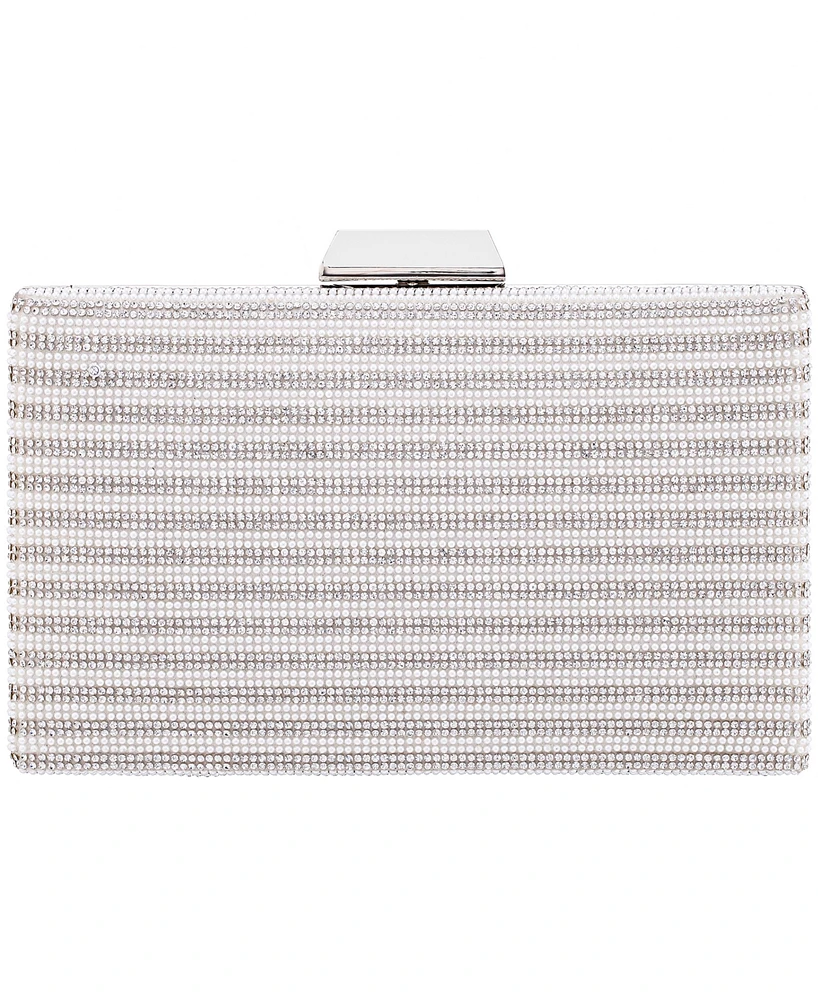 Nina Imitation Pearl and Crystal Minaudiere Clutch