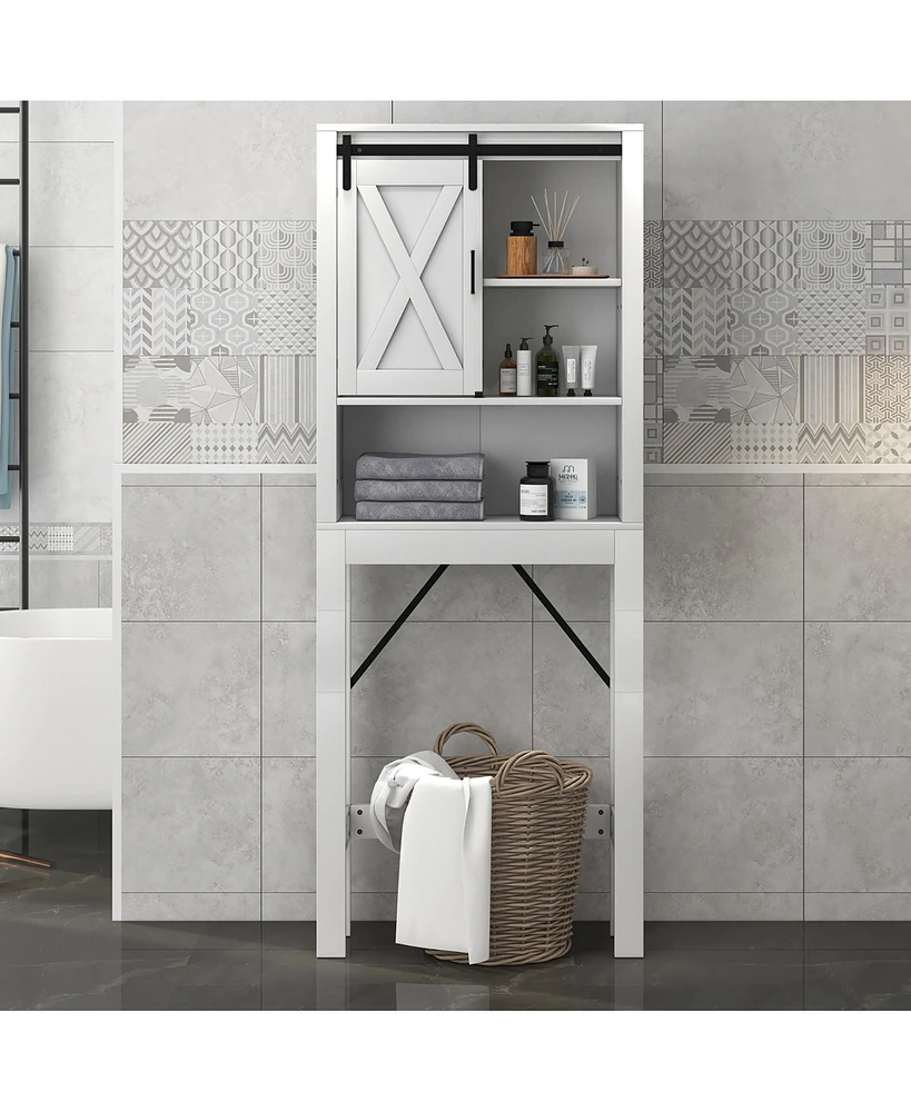 Costway Over the Toilet Bathroom Storage Cabinet with Sliding Barn Door & Adjustable Shelf