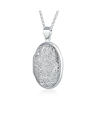 Bling Jewelry Embossed Sunflower Photo Oval Lockets That Hold Pictures Sterling Silver Locket Necklace