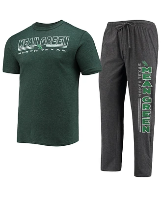Men's Concepts Sport Heathered Charcoal, Kelly Green North Texas Mean Meter T-shirt and Pants Sleep Set