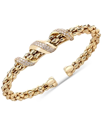 Diamond Pave Twist Pyramid Link Cuff Bracelet (5/8 ct. t.w.) in 14k Gold-Plated Sterling Silver
