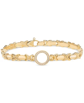 Diamond Circle Stampato Link Bracelet (1/6 ct. t.w.) in 14k Gold-Plated Sterling Silver