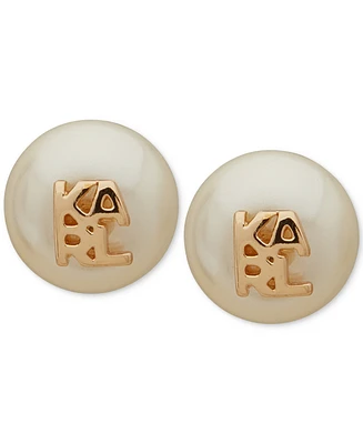 Karl Lagerfeld Paris Women's Imitation-Pearl Logo Stud Earrings