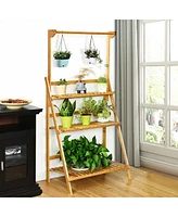 3 Tier Bamboo Hanging Folding Plant Shelf Stand Flower Pot Display Rack Bookcase