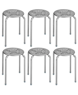 Costway Set of 6 Stackable Metal Stool Set Daisy Backless Round Top Kitchen