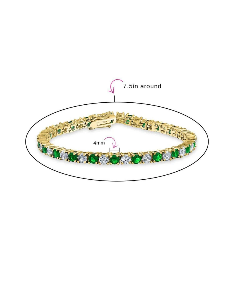 Bling Jewelry Alternating Stones Round Cubic Zirconia 12.00 Ct 4 Prong Basket Set Solitaire Cz Tennis Bracelet Prom Gold Plated 7.5 Inch