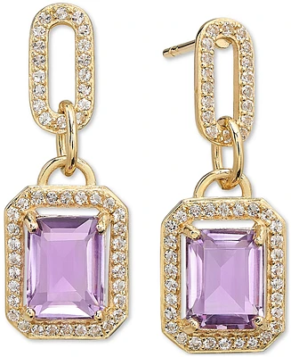 Amethyst (4-3/8 ct. t.w.) & White Topaz (1-1/6 Framed Dangle Drop Earrings 14k Gold-Plated Sterling Silver (Also Sky Blue Topaz, Onyx