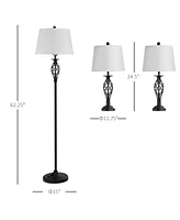 Homcom 3 Piece Floor Lamps with Rounded Base and Steel Pole, and