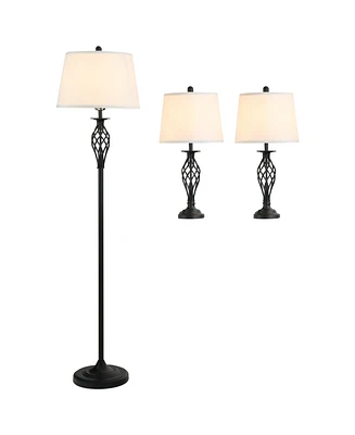 Homcom 3 Piece Floor Lamps with Rounded Base and Steel Pole, and
