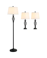 Homcom 3 Piece Floor Lamps with Rounded Base and Steel Pole, and