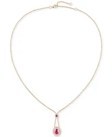 Ruby (1-1/2 ct. t.w.) & Diamond (1/3 ct. t.w.) Halo Lariat Necklace in 14k Gold, 16-18"