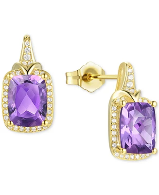 Amethyst (2-1/6 ct. t.w.) & Lab-Grown White Sapphire (1/4 Halo Stud Earrings 14k Gold-Plated Sterling Silver (Also Additional Gemstone