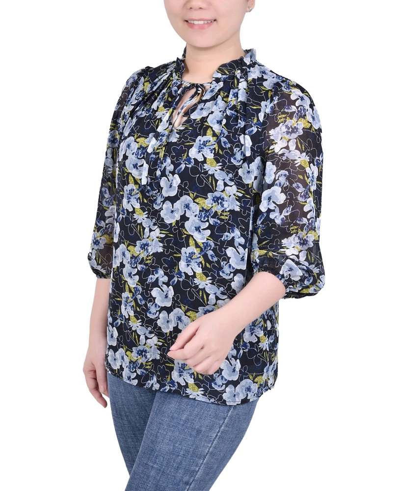 Ny Collection Petite 3/4 Sleeve Chiffon Blouse