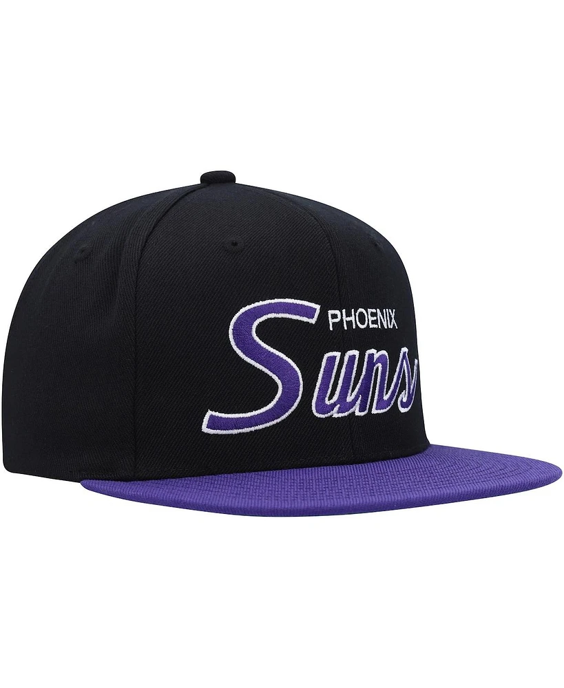Men's Mitchell & Ness Black Phoenix Suns Hardwood Classics Mvp Team Script 2.0 Snapback Hat