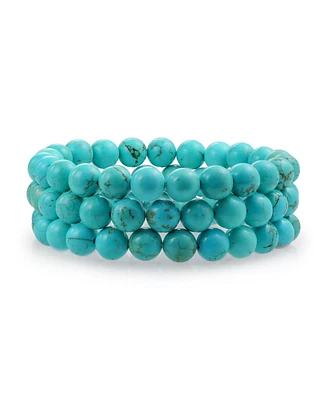 Bling Jewelry Stackable Set Of 3 Natural Stone Round Bead 8MM Multi Strand Stretch Bracelet