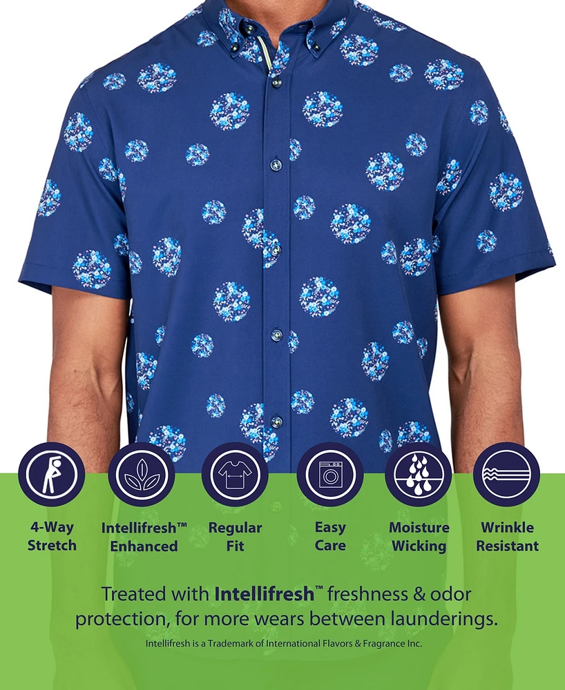 Society Of Threads Men's Regular Fit Non-Iron Performance Stretch Leaf Print Button-Down Shirt