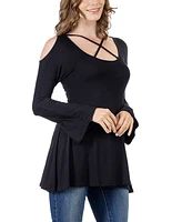 24seven Comfort Apparel Women's Criss Cross Long Sleeve Top