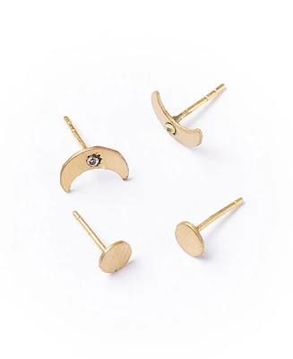 Matr Boomie Ruchi Crescent Moon Tiny Dot Gold Stud Earrings Set of 2