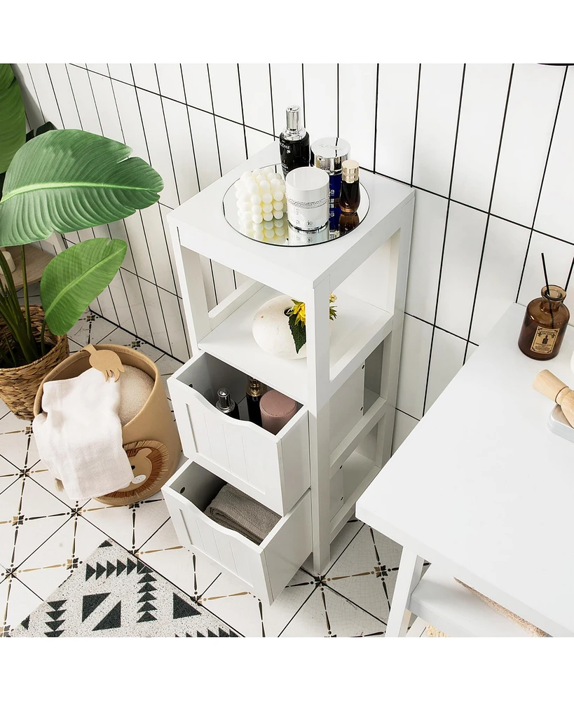 Bathroom Floor Cabinet Freestanding Side Storage Organizer w/2 Removable Drawers
