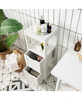 Bathroom Floor Cabinet Freestanding Side Storage Organizer w/2 Removable Drawers