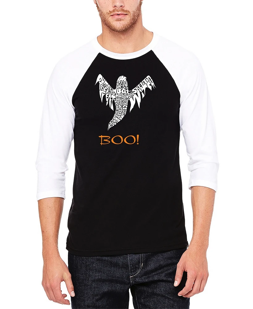 La Pop Art Men's Halloween Ghost Raglan Baseball Word T-shirt