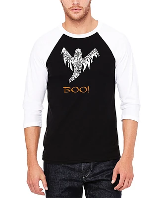 La Pop Art Men's Halloween Ghost Raglan Baseball Word T-shirt