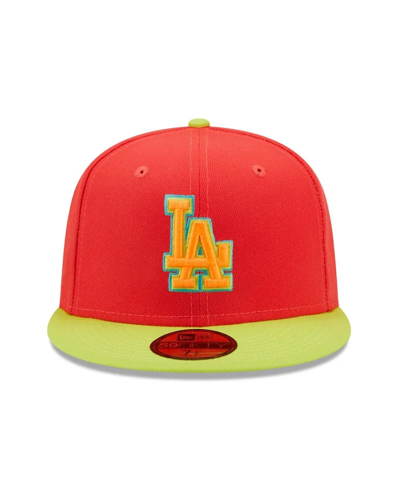 Men's New Era Red, Neon Green Los Angeles Dodgers 1978 World Series Lava Highlighter Combo 59FIFTY Fitted Hat