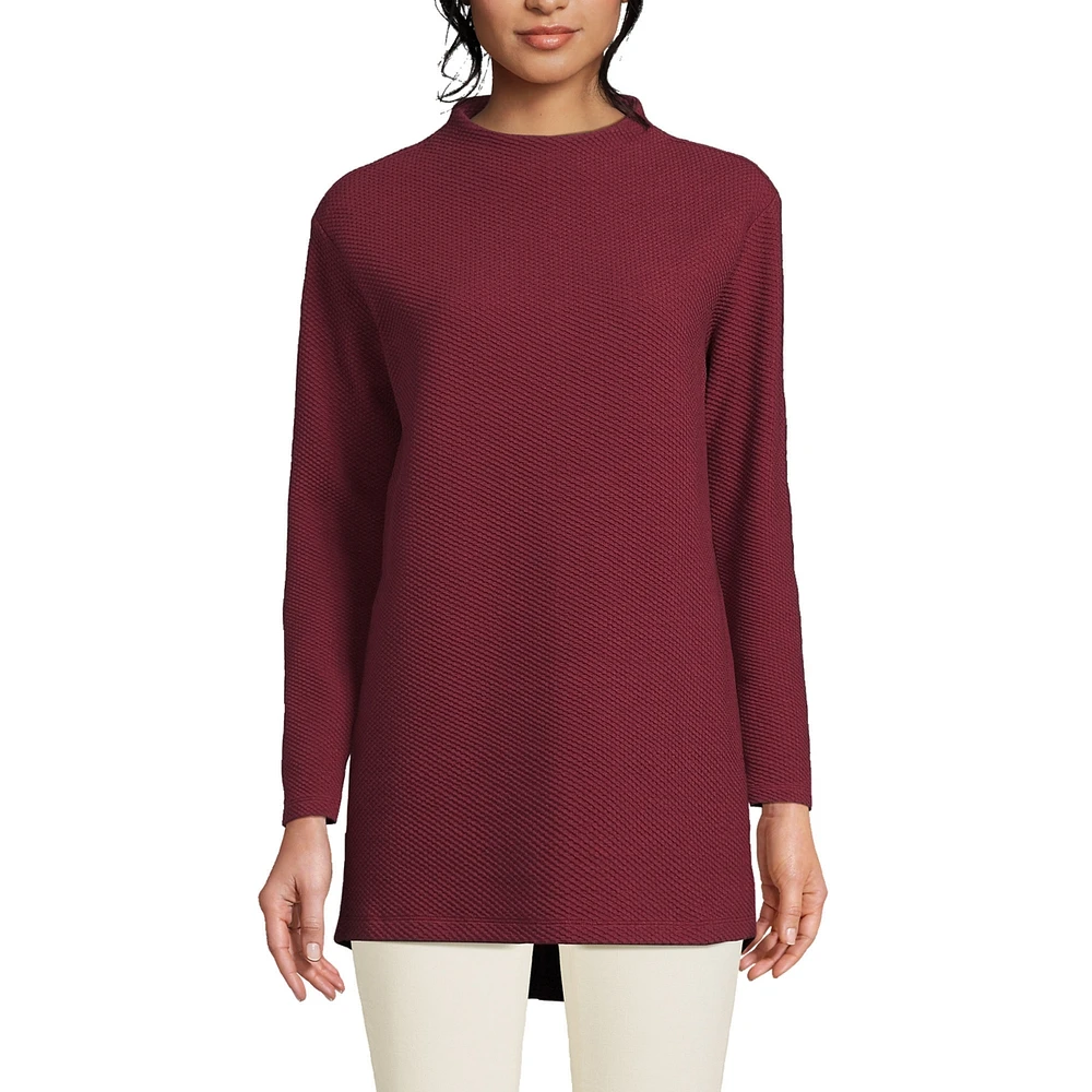 Lands' End Women's Petite Long Sleeve Textured Pique Funnel Neck Tunic
