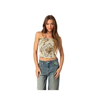 Floral tapestry lace up corset