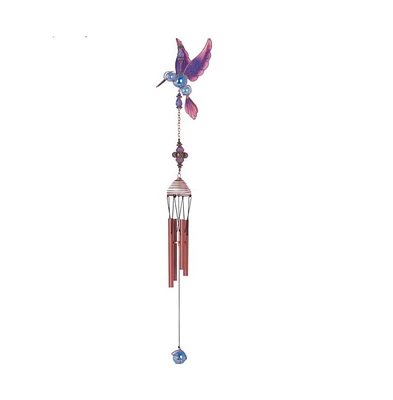 23" Long Purple Hummingbird Copper and Gem Wind Chime