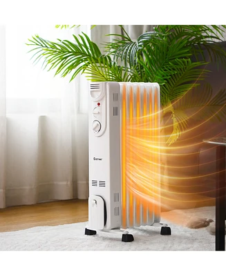 1500W Electric Oil Filled Radiator Space Heater 5-Fin Thermostat Room Radiant