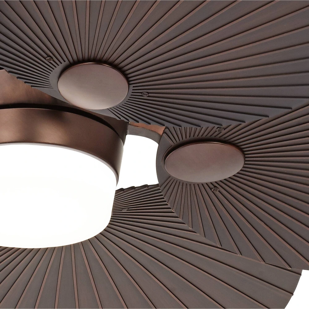 Casa Vieja 52" Casa Breeze Tropical Coastal Indoor Outdoor Ceiling Fan with Light Led Remote Control Oil Brushed Bronze Palm Leaf Damp Rated for Patio