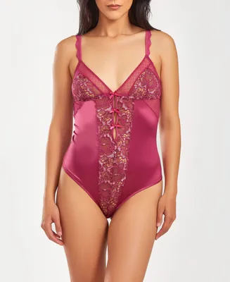iCollection Women's 1 Piece Stretch Satin and Lace Lingerie Bodysuit