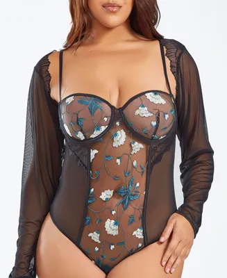 iCollection Plus Size 1 Piece Lingerie Long Sleeve Bolero with Ruffled Trim