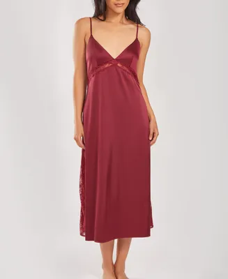 iCollection Women's Silky Open Back Nightgown with Lace Trims