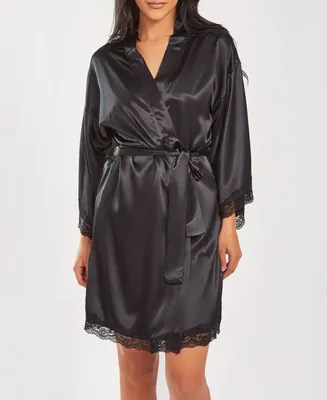 iCollection Women's Silky Laced Trim Short Robe