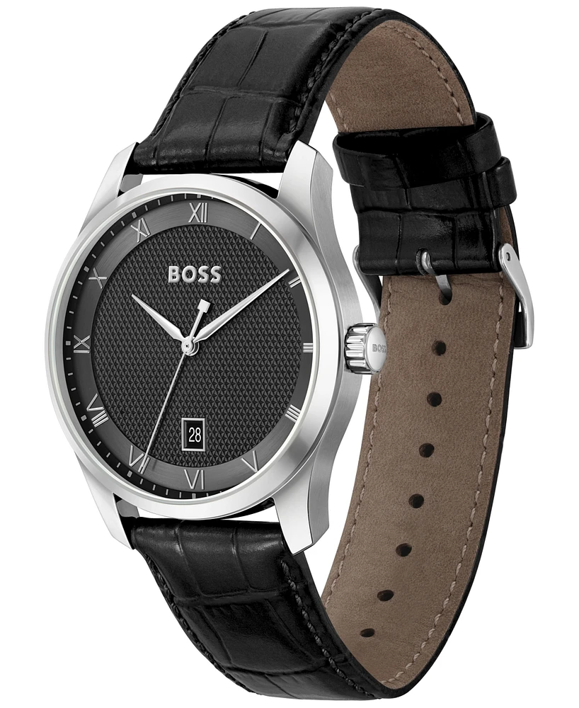 Hugo Boss Men's Principle Quartz Basic Calendar Leather Watch 41mm