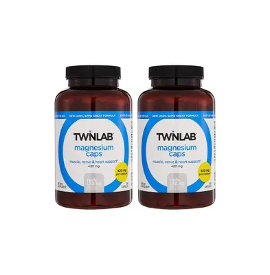 Twinlab Magnesium Caps - High Absorption Magnesium Supplement - Magnesium Capsules for Stress Relief, 420 mg, 200 Count, 2 Pack