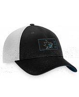 Men's Fanatics Black, White San Jose Sharks Authentic Pro Trucker Snapback Hat