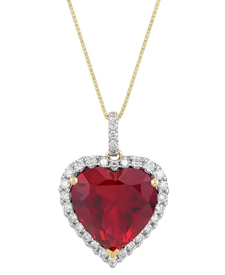Grown With Love Lab Ruby (9-1/4 ct. t.w.) & Diamond (1/2 Heart Halo 18" Pendant Necklace 14k Gold (Also Sapp
