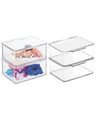 mDesign Plastic Cosmetic Vanity Storage Organizer Box with Hinged Lid - 4 Pack, Usa Made