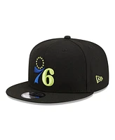 Men's New Era Black Philadelphia 76ers Neon Pop 9FIFTY Snapback Hat